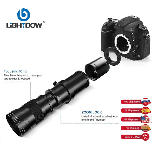Lightdow 420-800mm F8.3 Manual Zoom Telephoto Lens With 2x Teleconverter