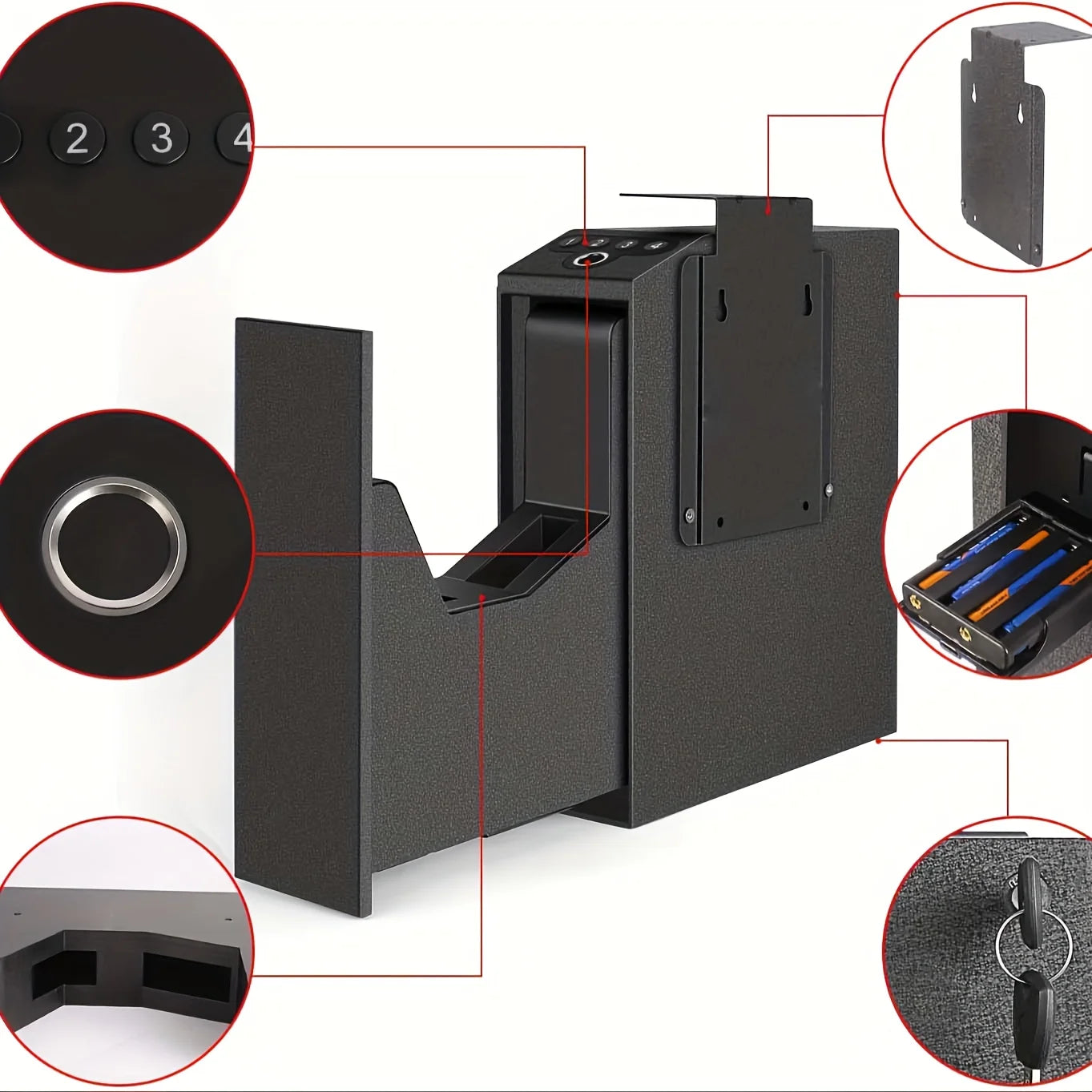 Biometric Fingerprint Handgun Safe With Auto Sliding Door For Nightstand