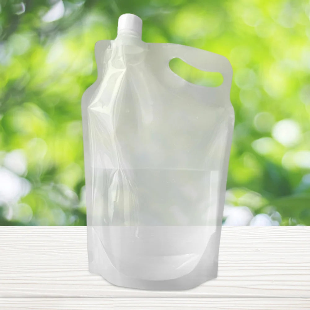 2L Transparent Water Bag Small Mouth Handle Portable Drinking Water Container No Leakage for Camping Hiking Cycling