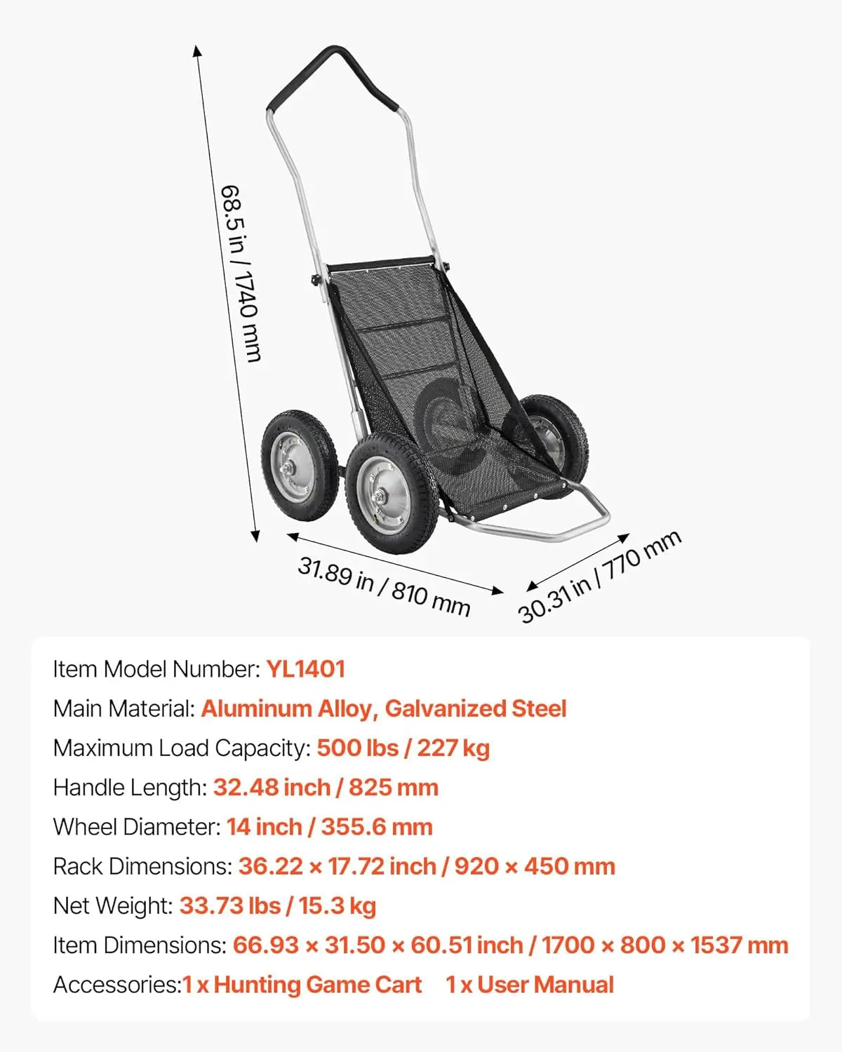 XMSJ All Terrain Game Cart Hunting Heavy Duty Deer Hauler