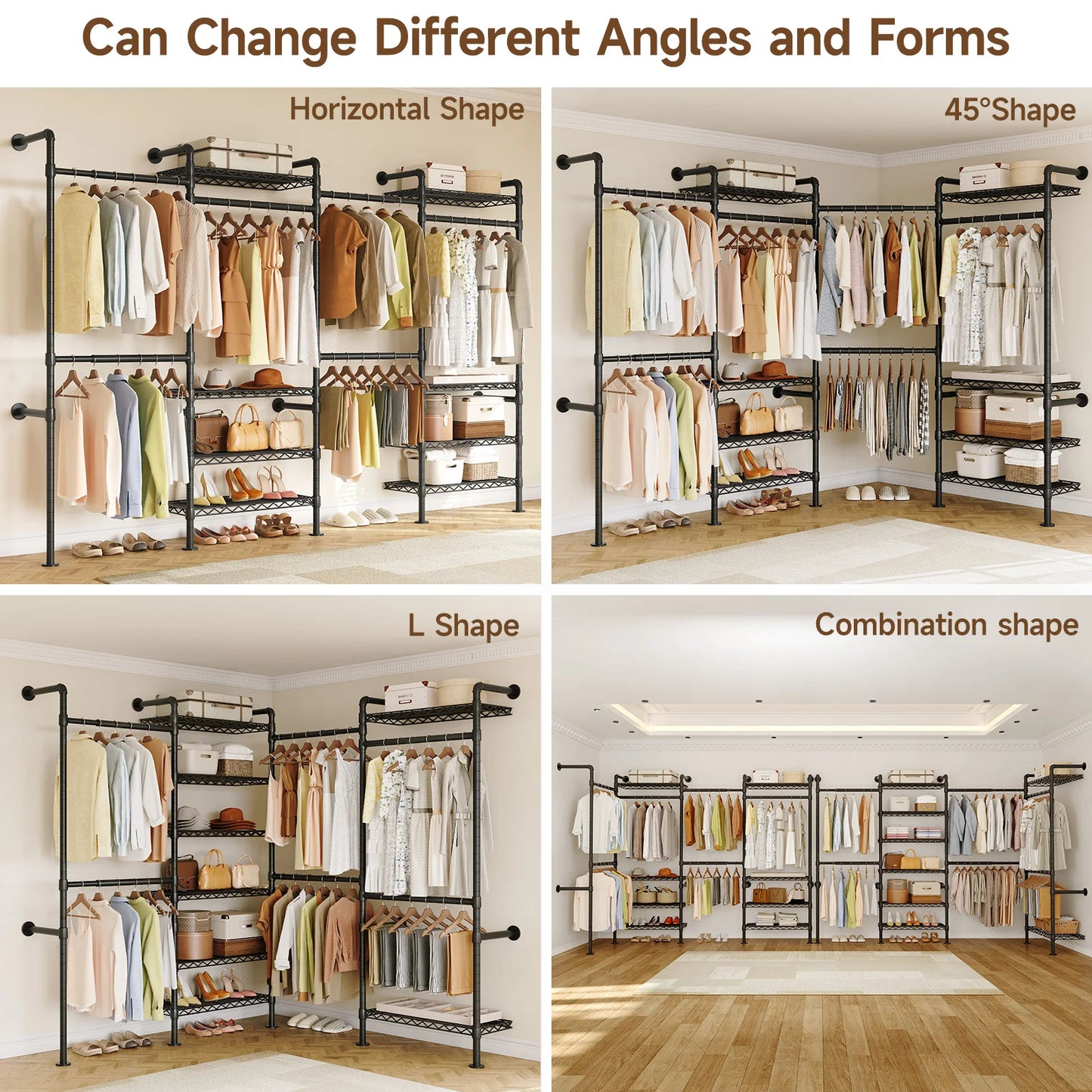 L4 Wall Mounted Industrial Pipe Clothes Rack Closet Organizer System
