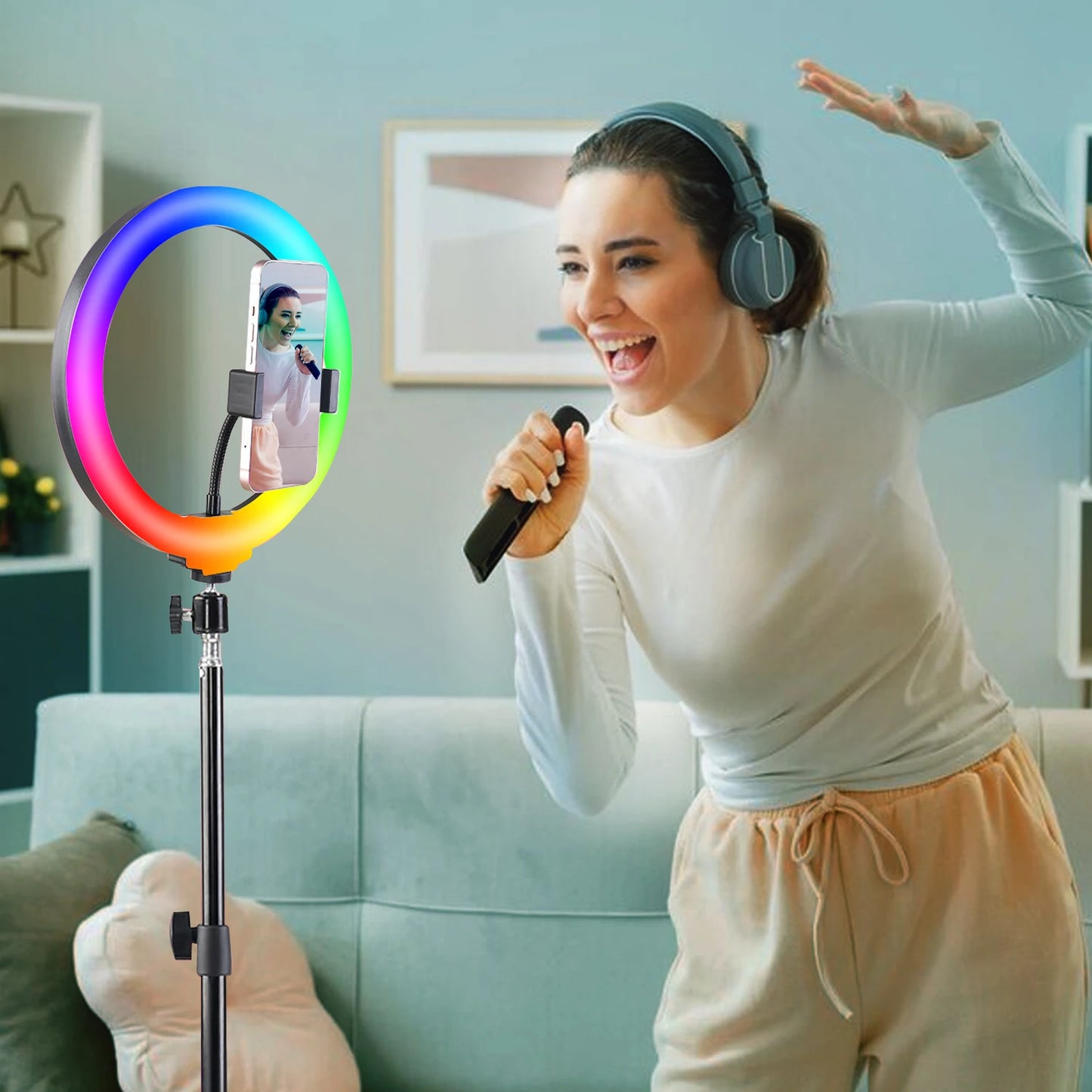 UEGOGO Dimmable LED Ring Light Kit Tripod Phone Holder