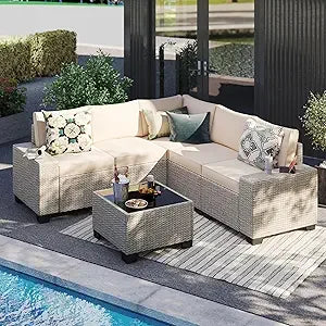 Outdoor 6 Piece Patio Furniture Set Sectional Wicker Waterproof