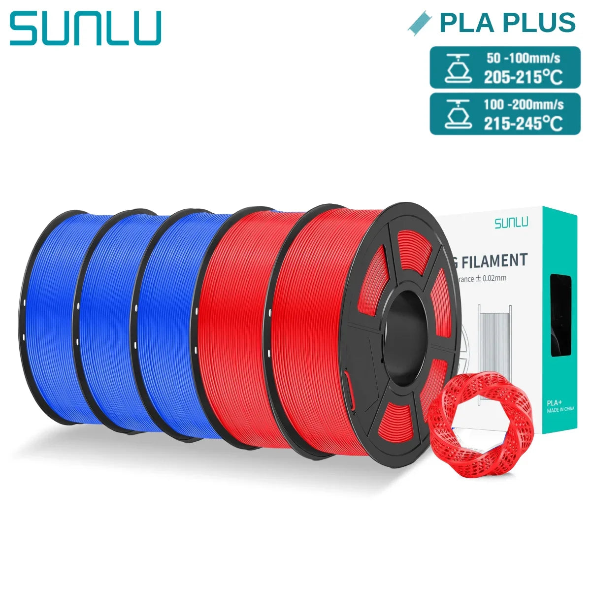 SUNLU 5KG PLA/ PLA Plus Filaments 5 Rolls 3D Filament 1KG/roll 1.75mm 100% Filament Lines Up Neatly For 3D Printing From EU US