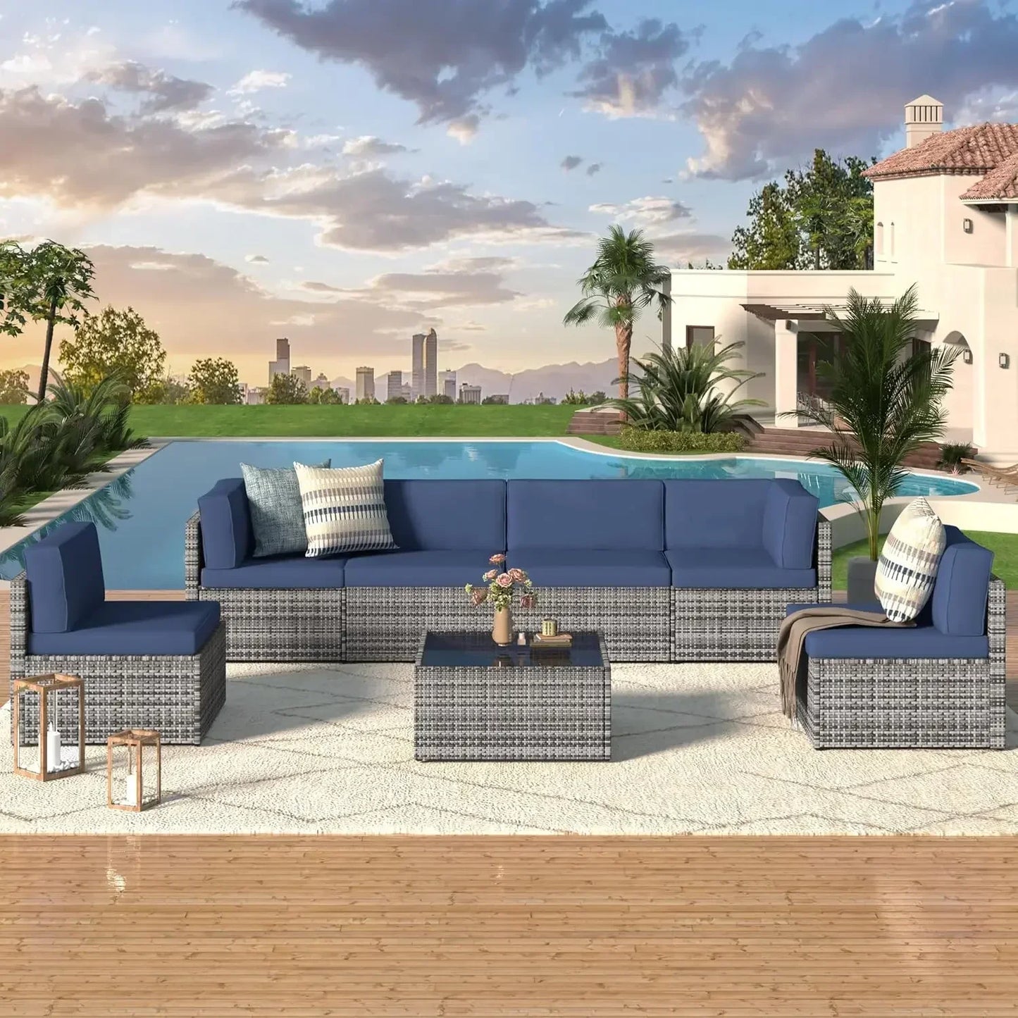 Outdoor PE Rattan Wicker Sectional Patio Furniture Set With Cushions