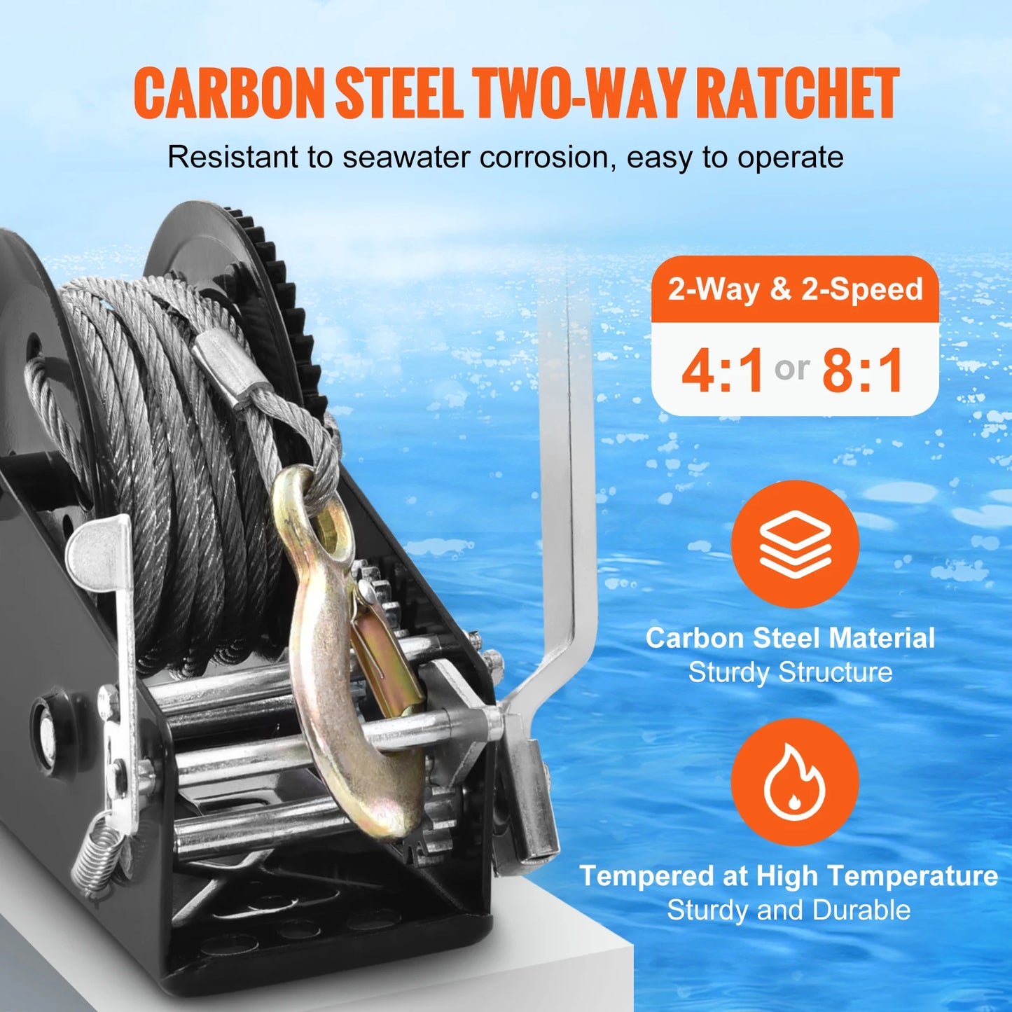 SucceBuy Hand Winch Heavy Duty Rope Crank Two Way Ratchet