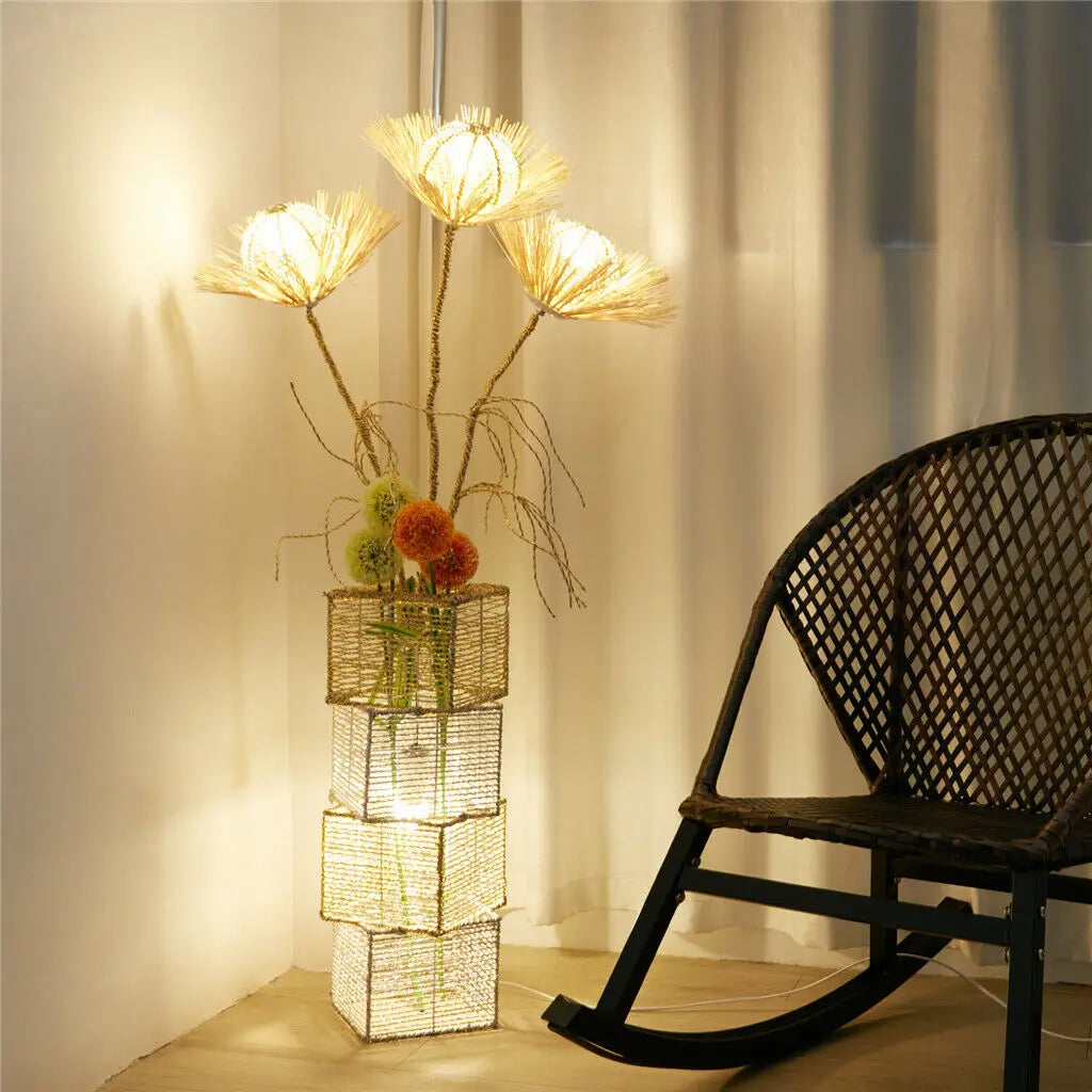Rattan Floor Lamp Dimmable LED Standing Light For Living Room