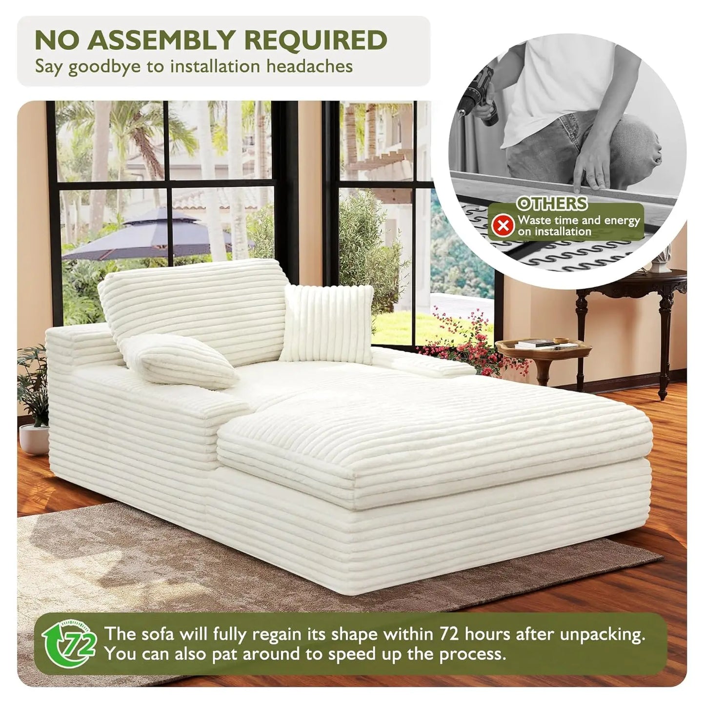 Upholstered Chaise Lounge Sleeper Sofa Corduroy Convertible Bed
