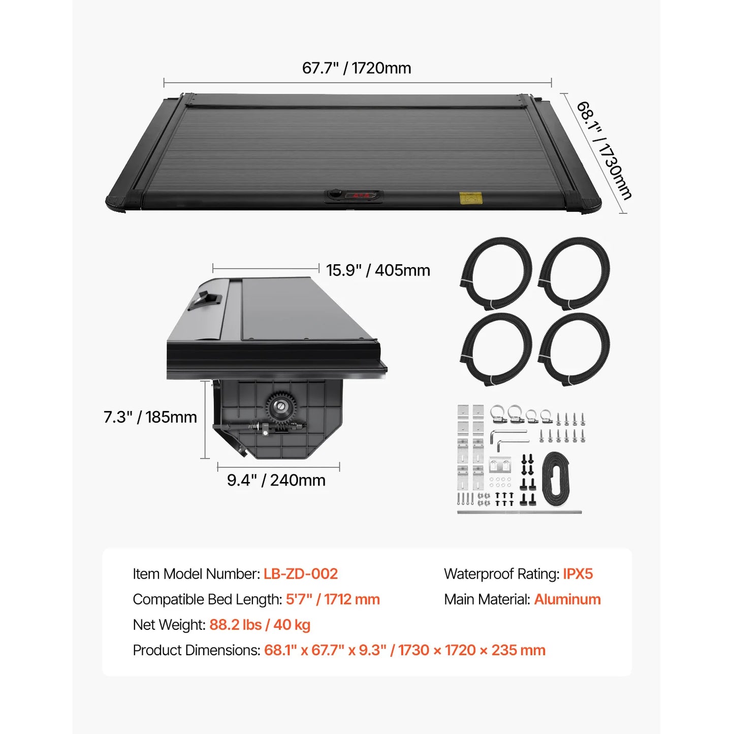 Retractable Tonneau Cover for Ford F150 Crew Cab Aluminum