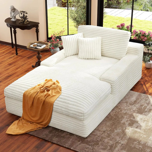 Upholstered Chaise Lounge Sleeper Sofa Corduroy Convertible Bed