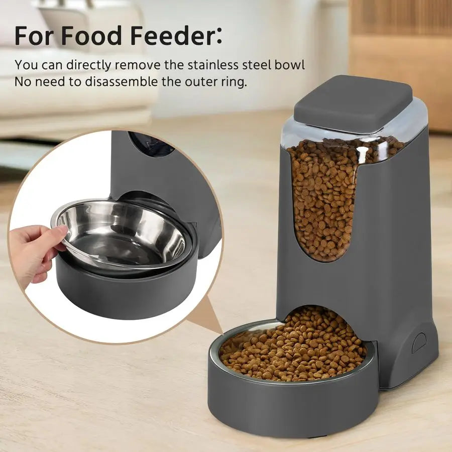 2 Pack Automatic Cat Feeder And Stainless Steel Water Dispenser