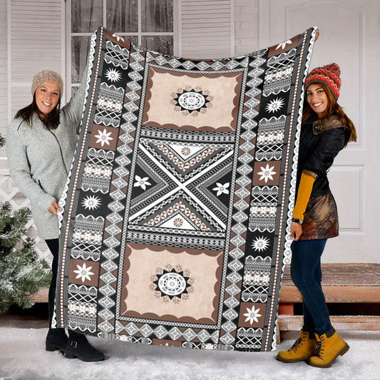 Geometric Pattern Flannel Blanket Cozy Throw for Sofa and Bedroom