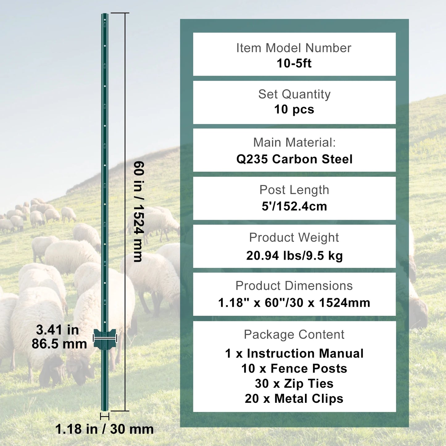 SucceBuy Heavy Duty Metal Fence Post T-Post For Garden Yard Fence