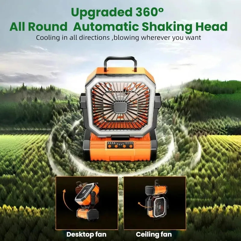 Camping Fan With LED Lantern 20000mAh Portable Oscillating 4 Speeds
