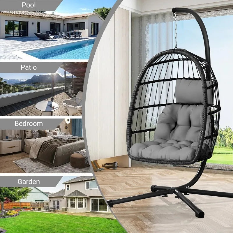 Egg Chair With Stand Patio Rattan Wicker Hammock Chair