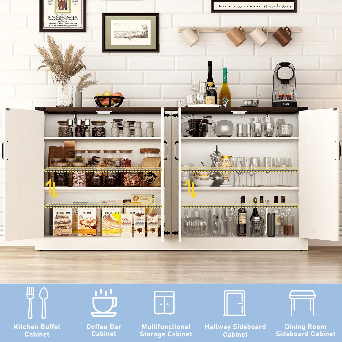 QiaoShiRen Sideboard Buffet Cabinet With Storage Modern Farmhouse