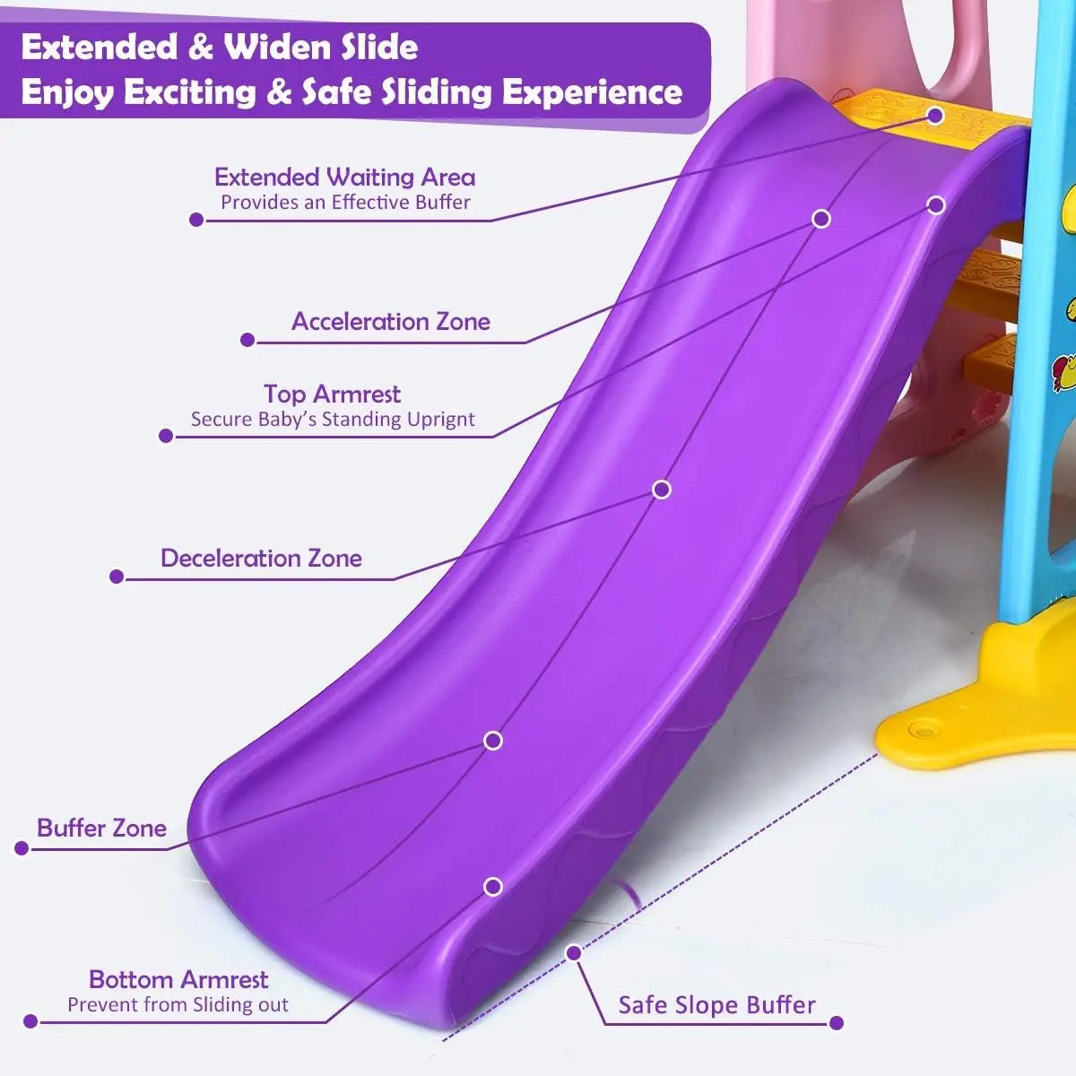 Six-in-One Kids Climber Slide Swing Set With Basketball Hoop