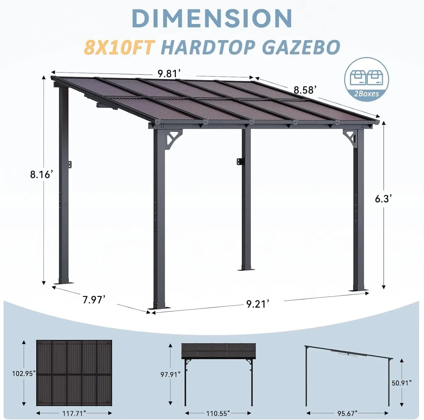 Aoxun Gazebo for Patio Pergola with Sloped Roof and Awnings