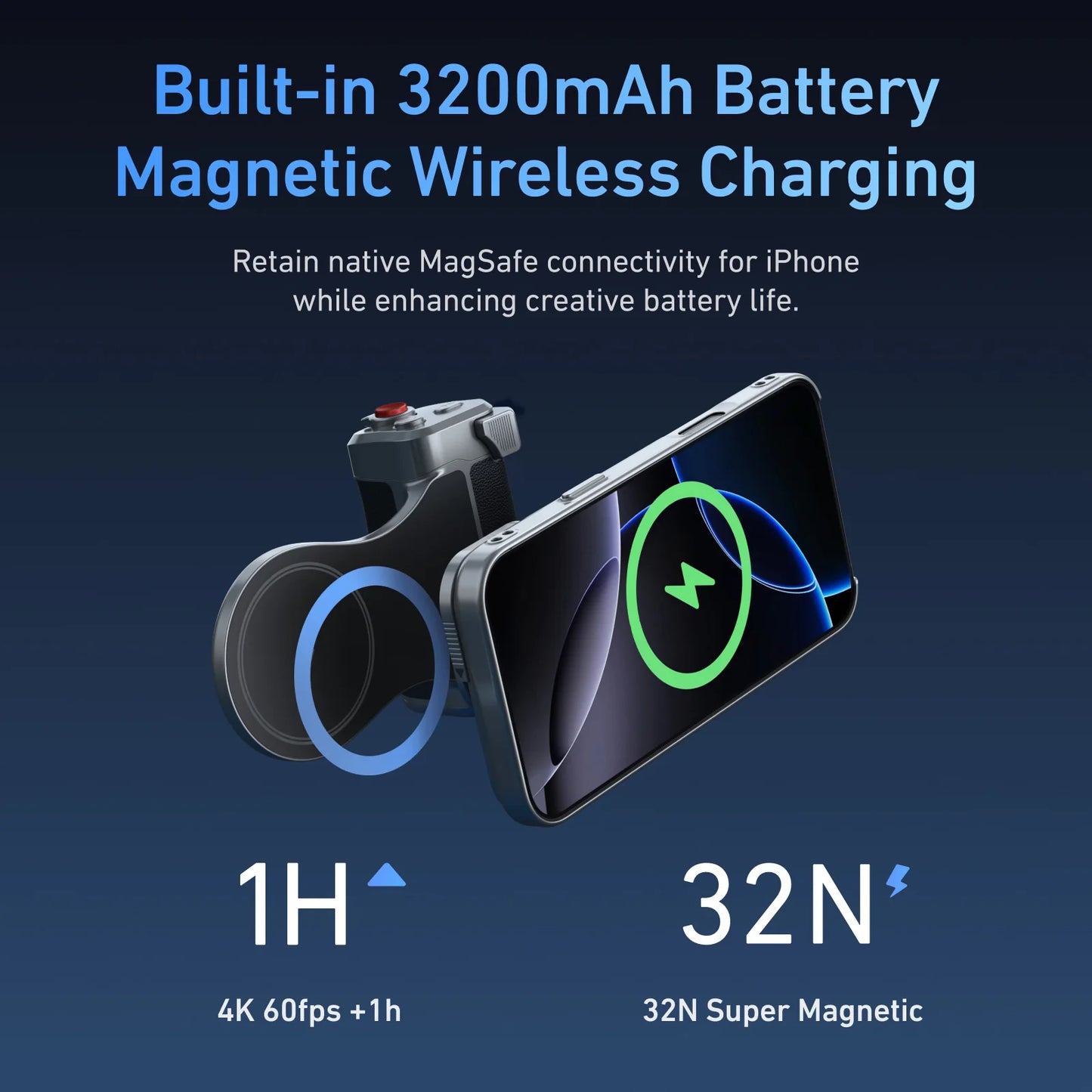 TELESIN Master Grip For iPhone Pro Max Magnetic 3200mAh Battery