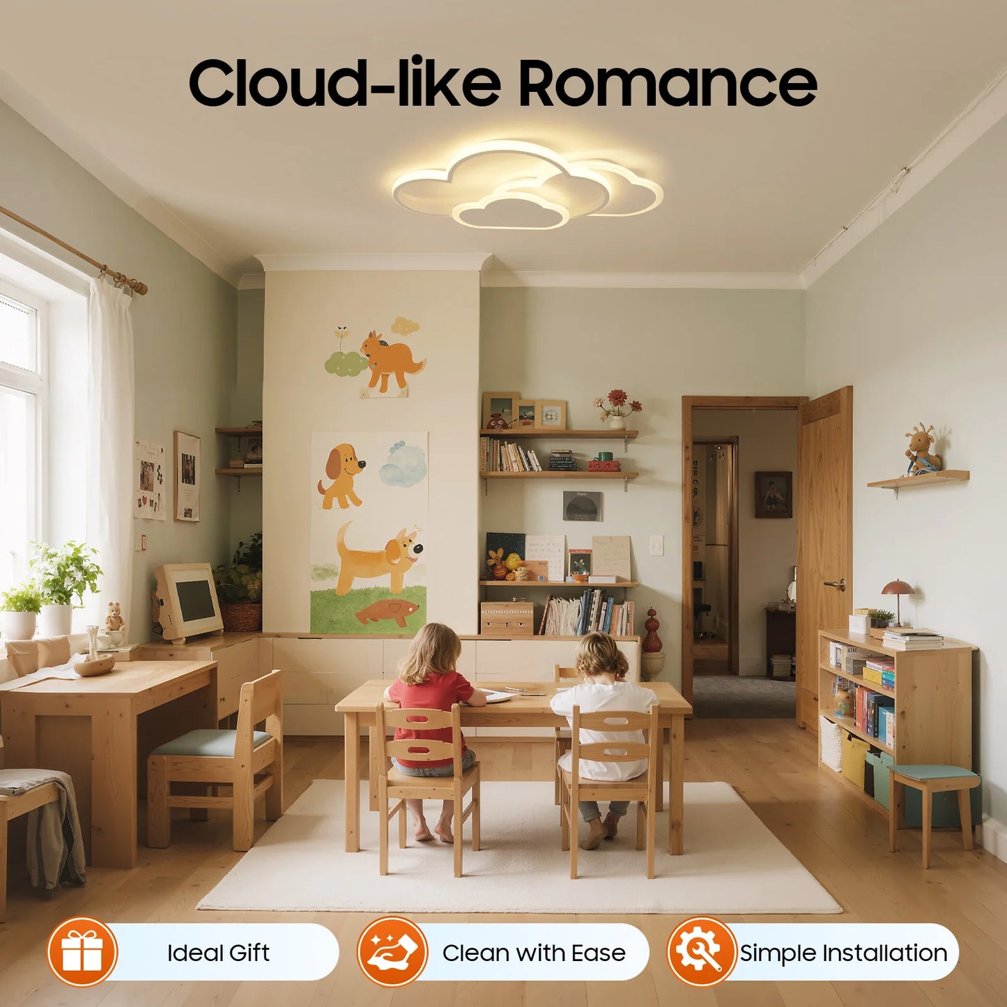 Cloud Shape LED Ceiling Light Acrylic Fixture With 3-Color Lighting