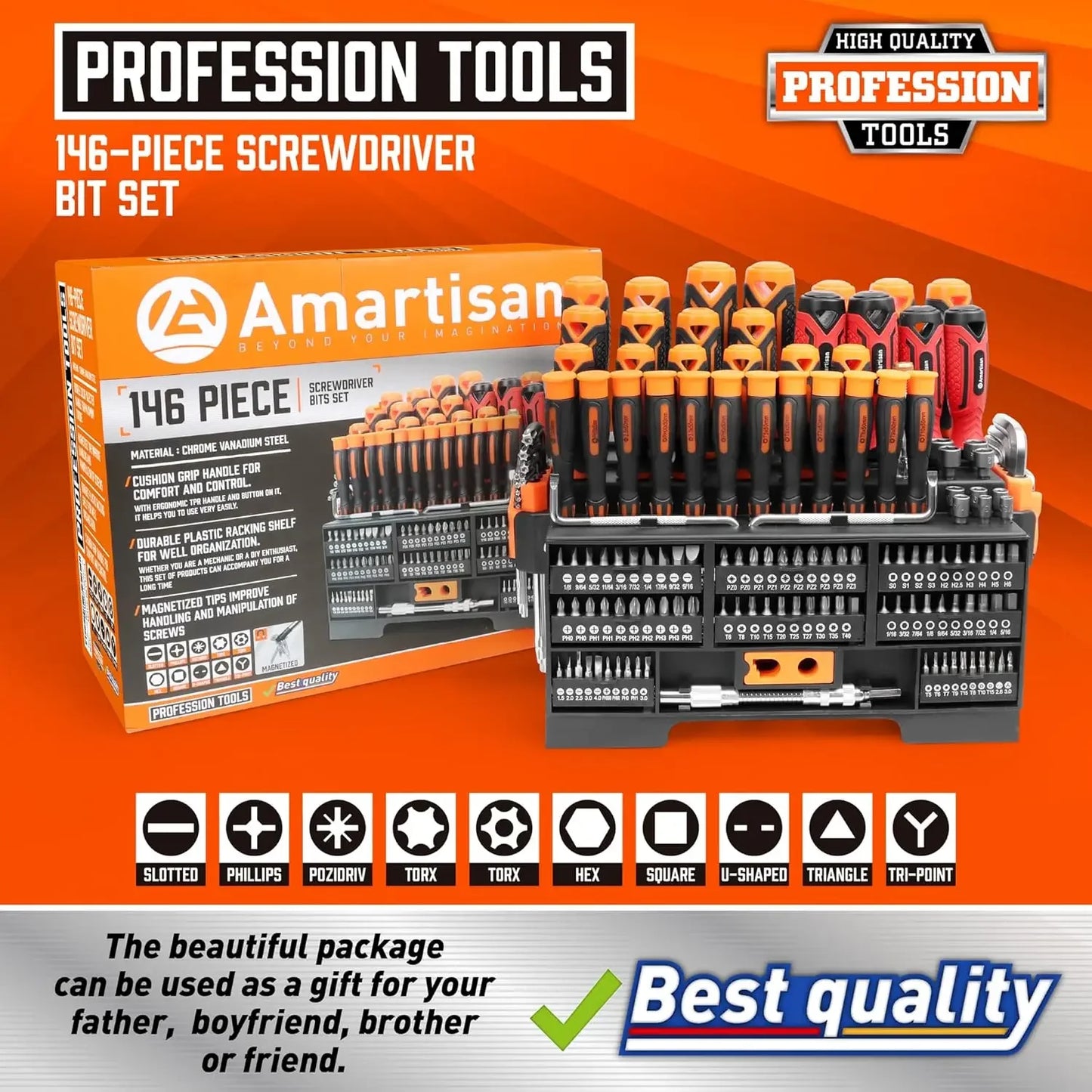 Magnetic Screwdriver Set With Premium Chromium Vanadium Steel Tools