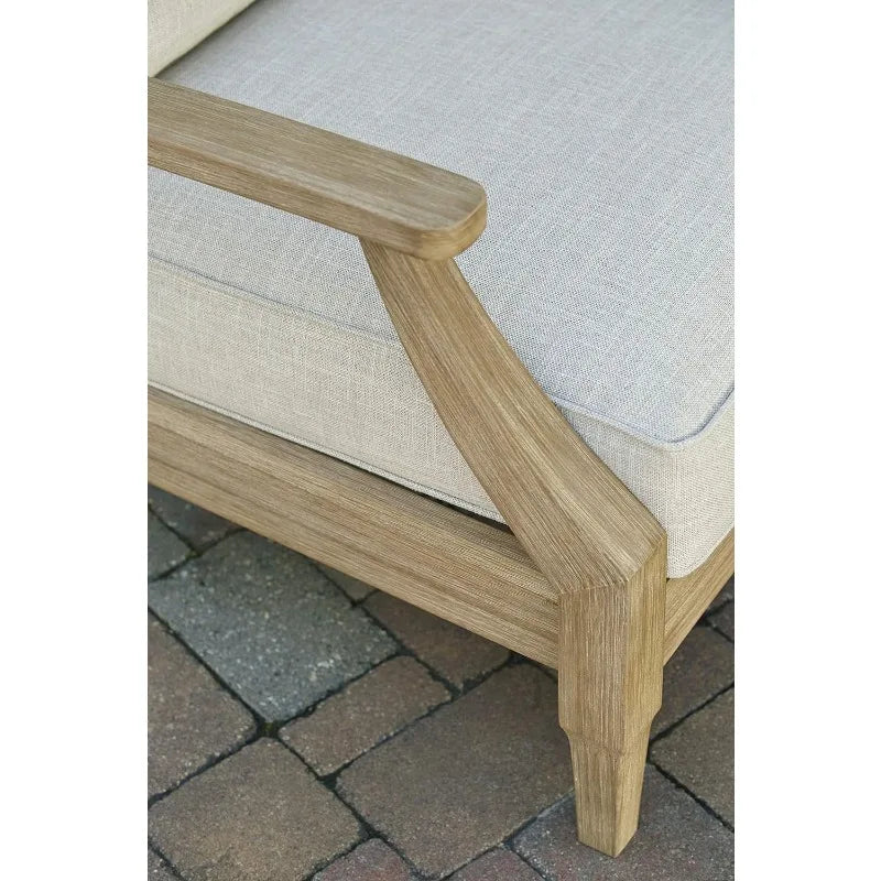 Outdoor Eucalyptus Wood Cushioned Lounge Chair For Patio Use