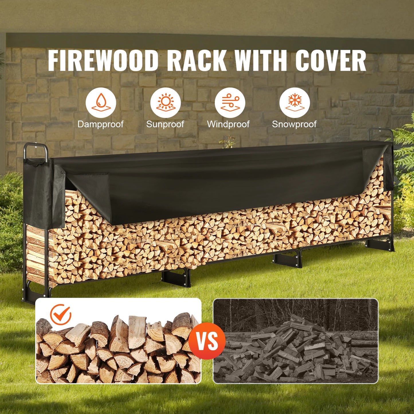 SucceBuy Outdoor Firewood Rack With 600D Oxford Waterproof Cover
