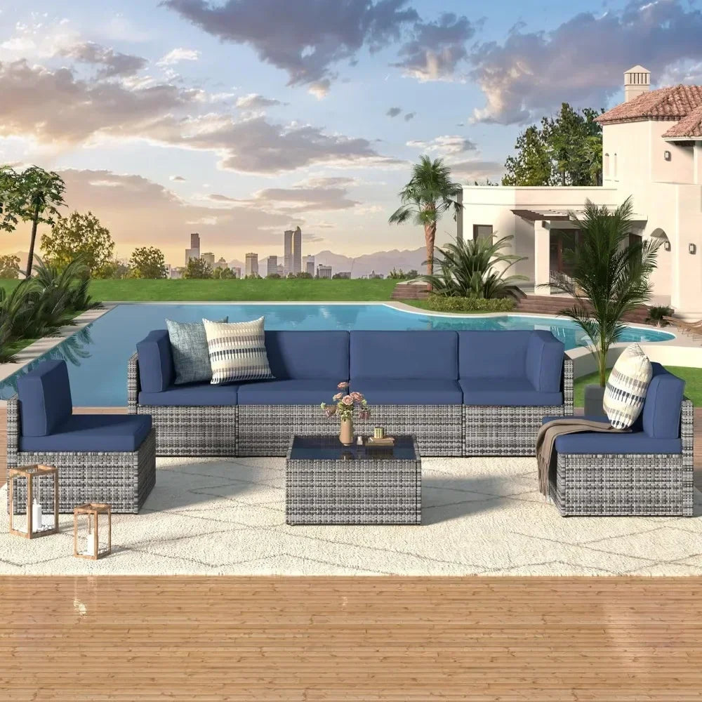 Outdoor PE Rattan Wicker Sectional Patio Furniture Set With Cushions
