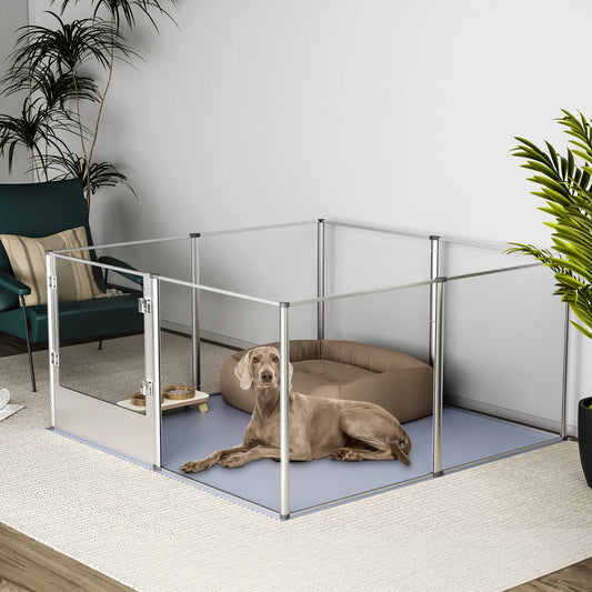 BINGOPAW Acrylic Dog Playpen Fence With Clear Panels And Pad