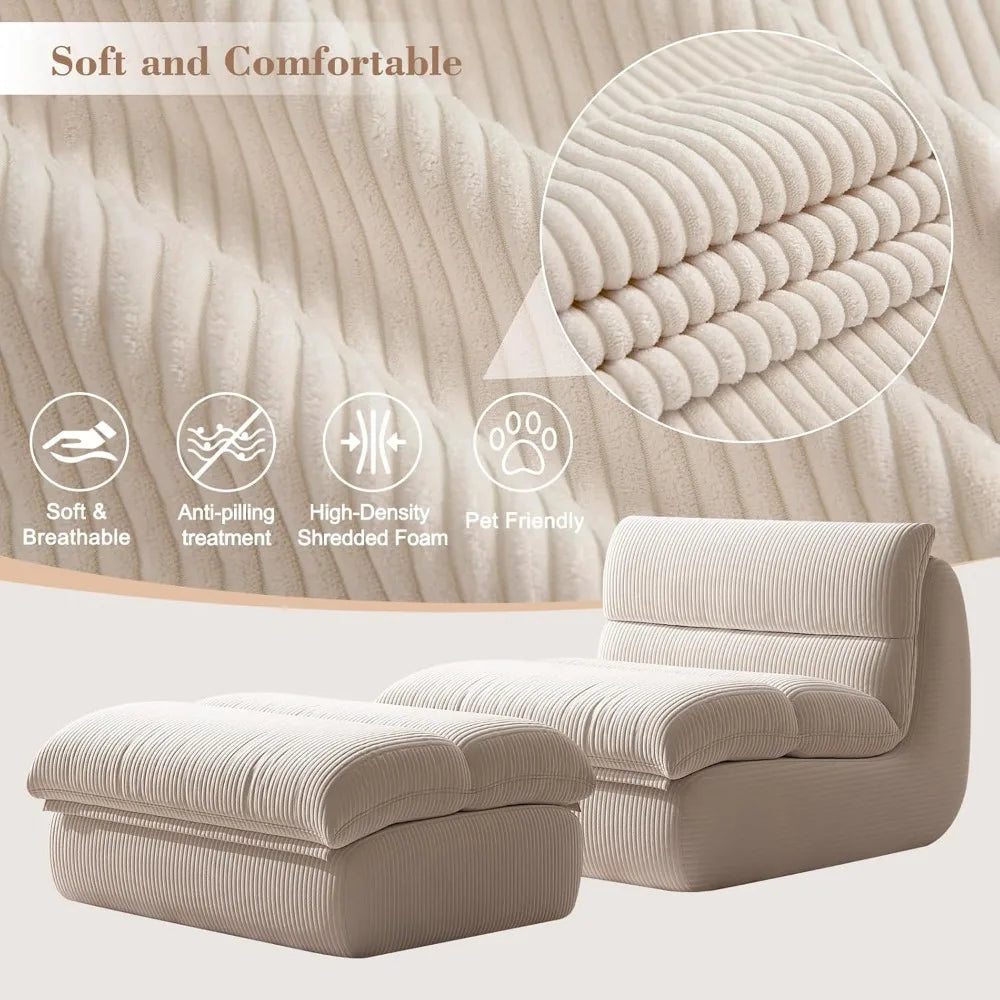Corduroy Memory Foam Bean Bag Lounge Chair With Ottoman
