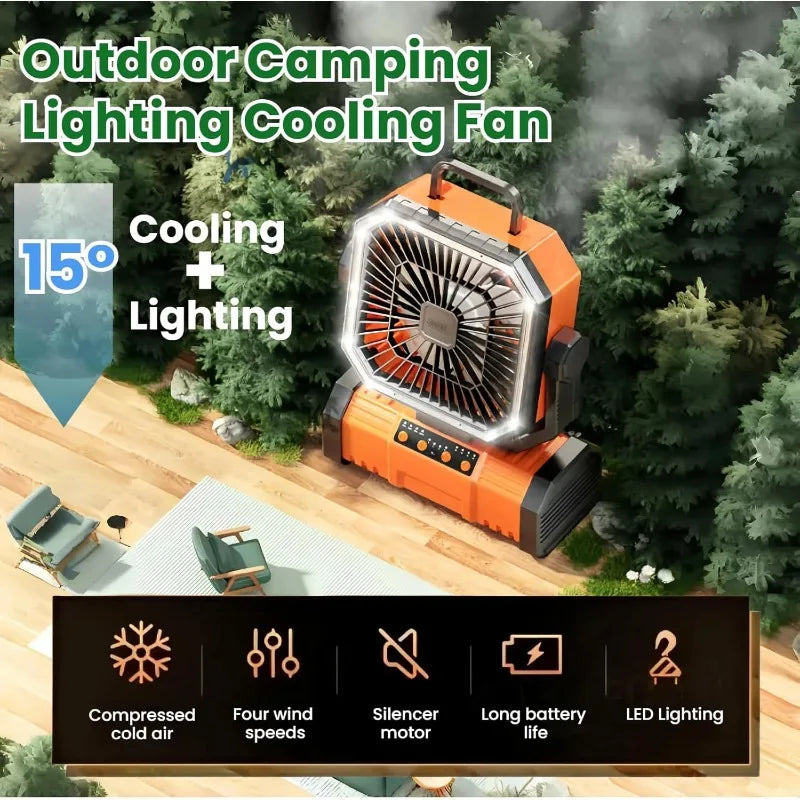 Camping Fan With LED Lantern 20000mAh Portable Oscillating 4 Speeds