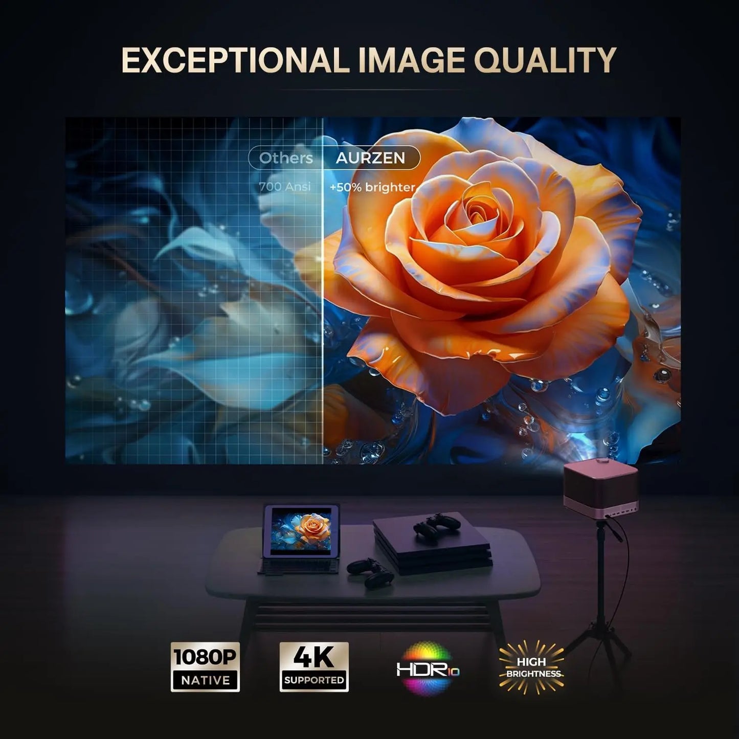 3 In 1 4K Smart Projector With WiFi Bluetooth Keystone