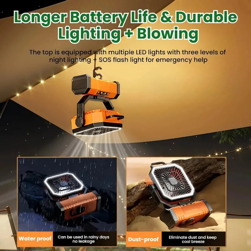 Camping Fan With LED Lantern 20000mAh Portable Oscillating 4 Speeds