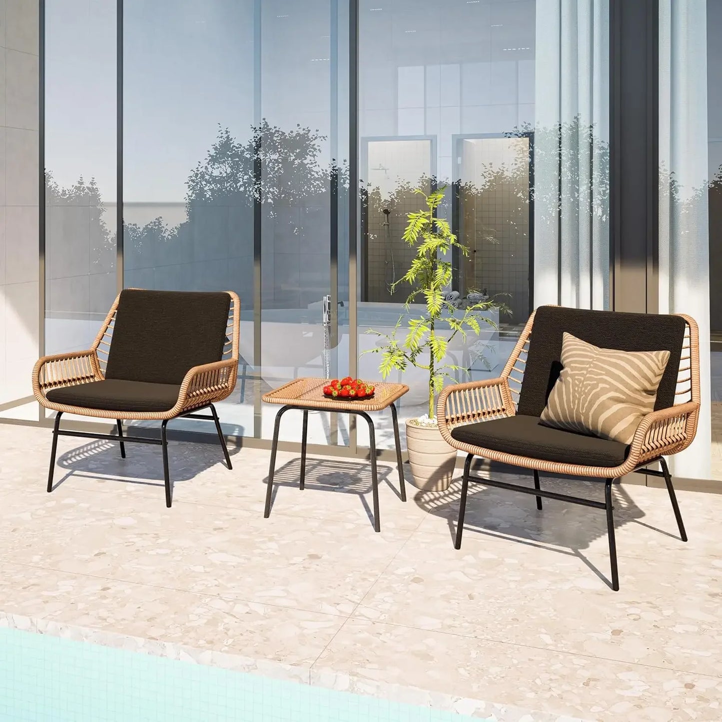 Outdoor Rattan Patio Furniture Set With Cushions And Coffee Table