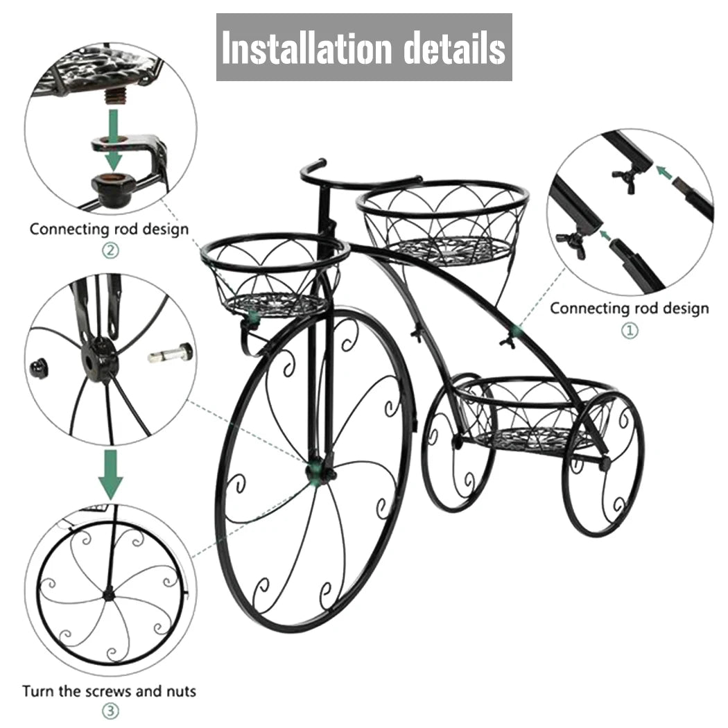 3-Tier Wrought Iron Bicycle Plant Stand for Indoor Outdoor Decor