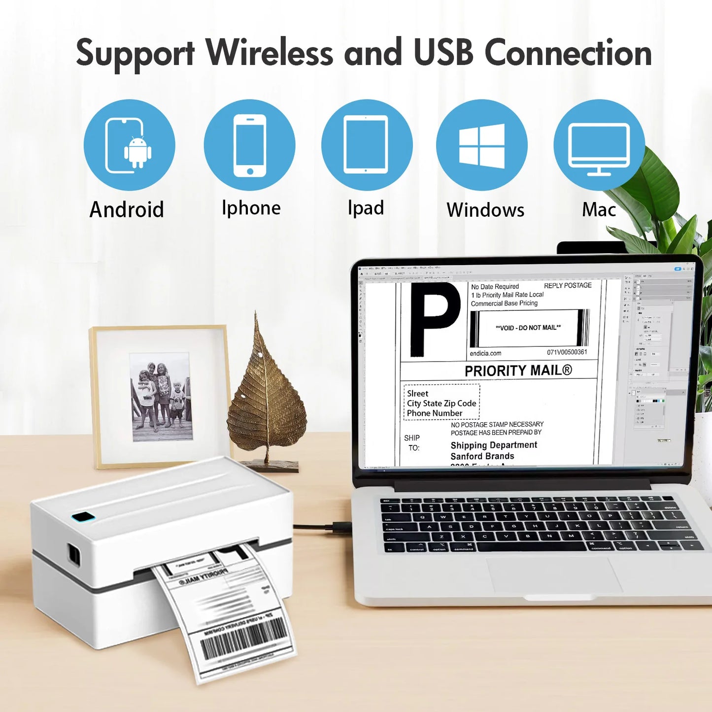 TakeYou Thermal Label Printer Bluetooth USB High Speed For Shipping
