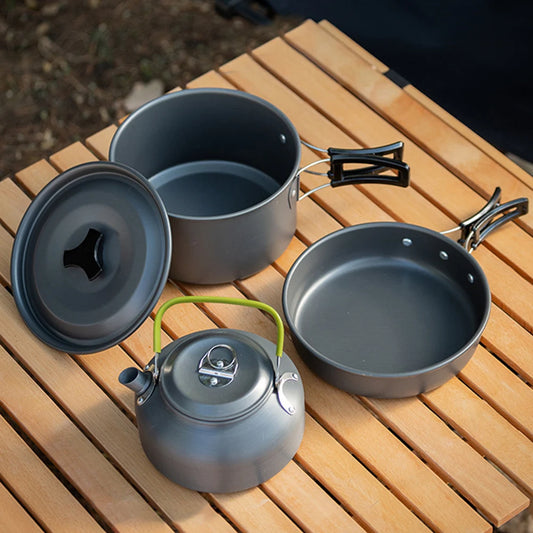 APWIKOGER Camping Cookware Set 3Pcs Pot Pan Kettle Outdoor