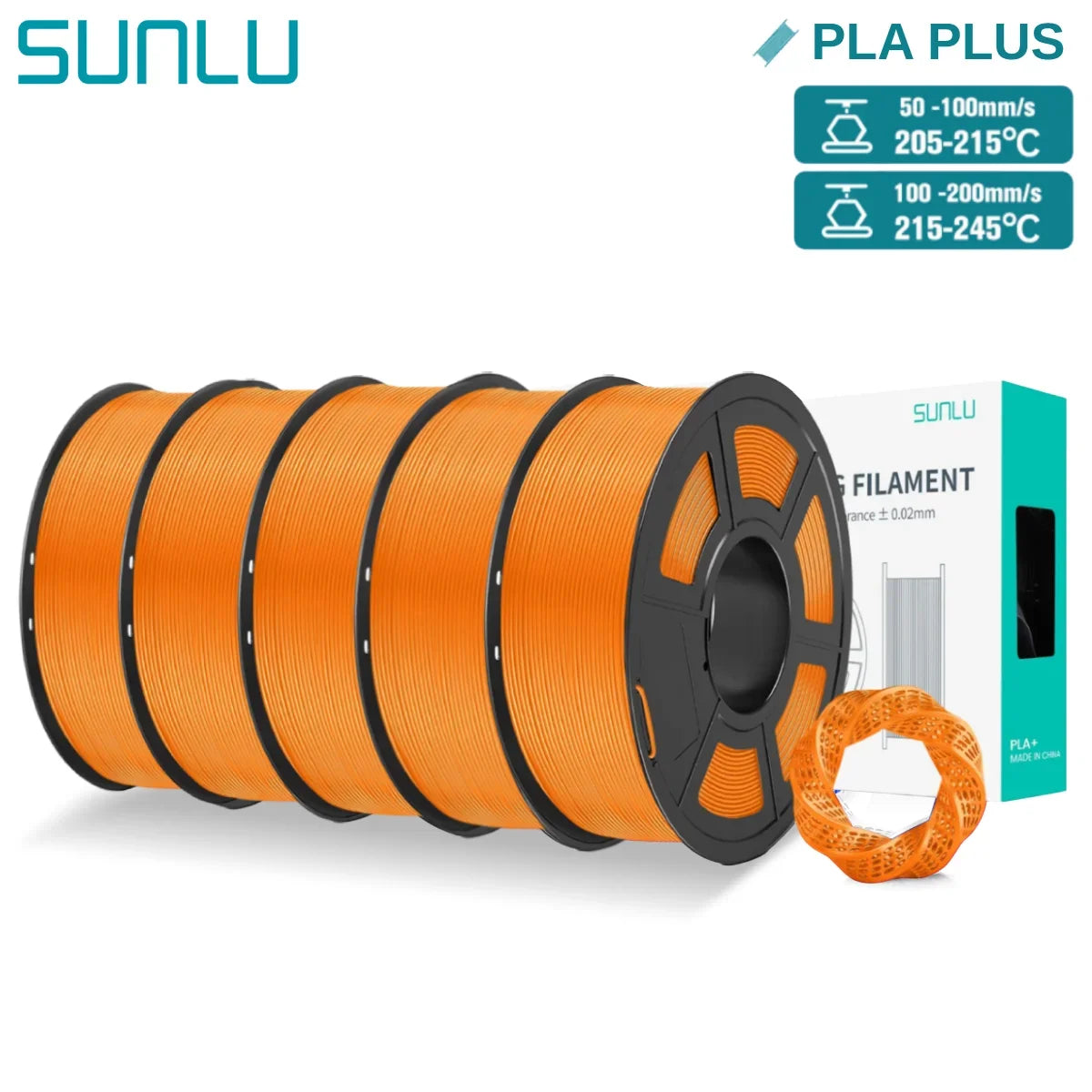 SUNLU 5KG PLA/ PLA Plus Filaments 5 Rolls 3D Filament 1KG/roll 1.75mm 100% Filament Lines Up Neatly For 3D Printing From EU US