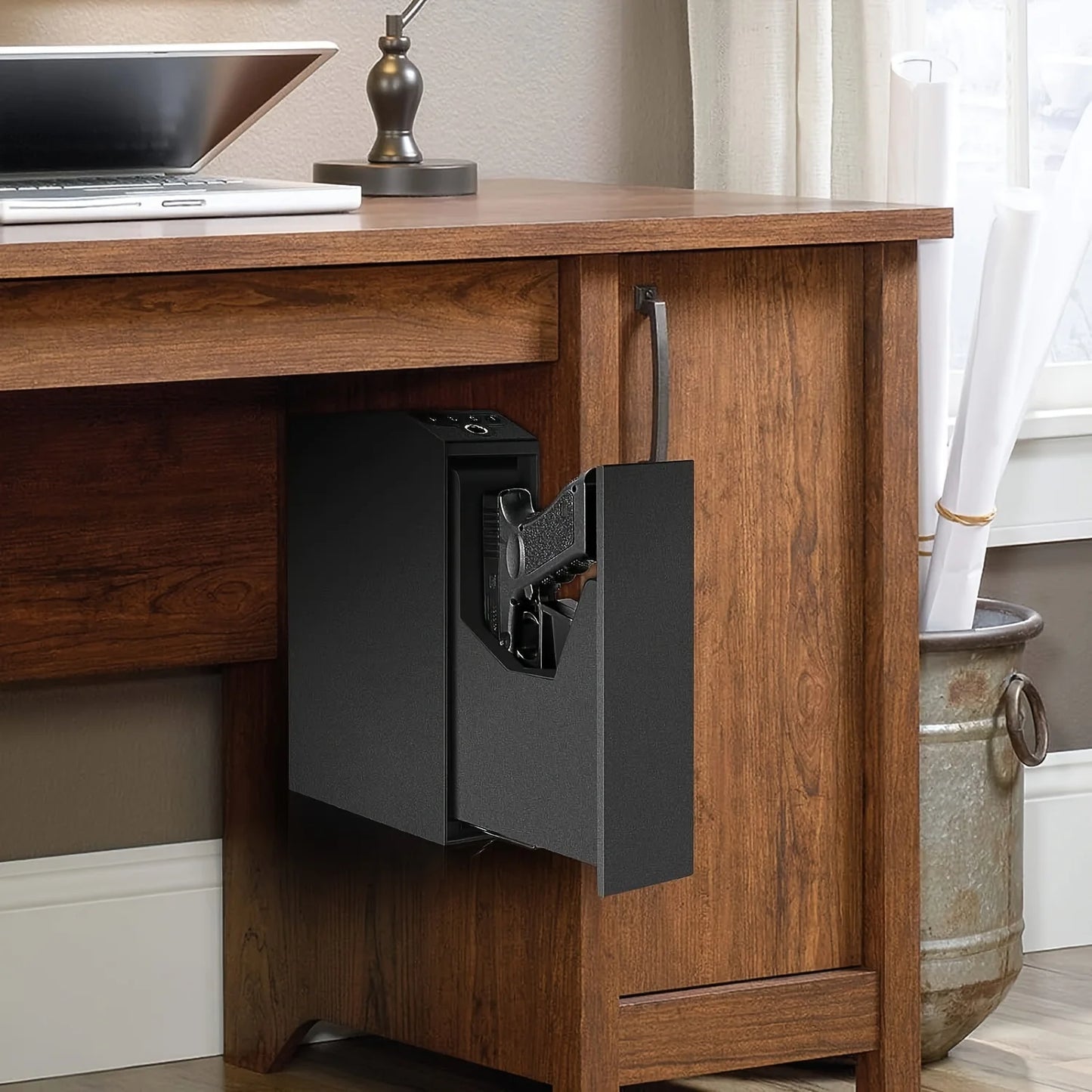 Biometric Fingerprint Handgun Safe With Auto Sliding Door For Nightstand