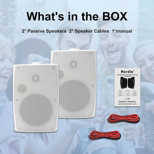 Herdio 2 Pack Outdoor Wall Mount Passive Waterproof 400W Speakers