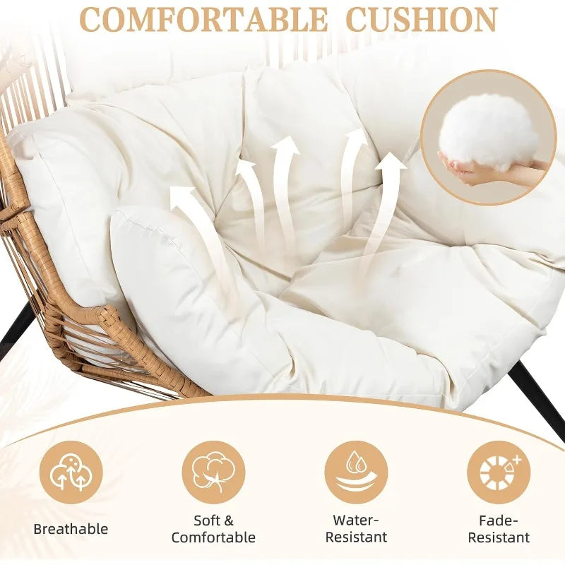 Outdoor Wicker Egg Chair PE Rattan Chair with Cushion, Oversized Patio Lounge Chair for Outdoor, Indoor, Balcony, Back