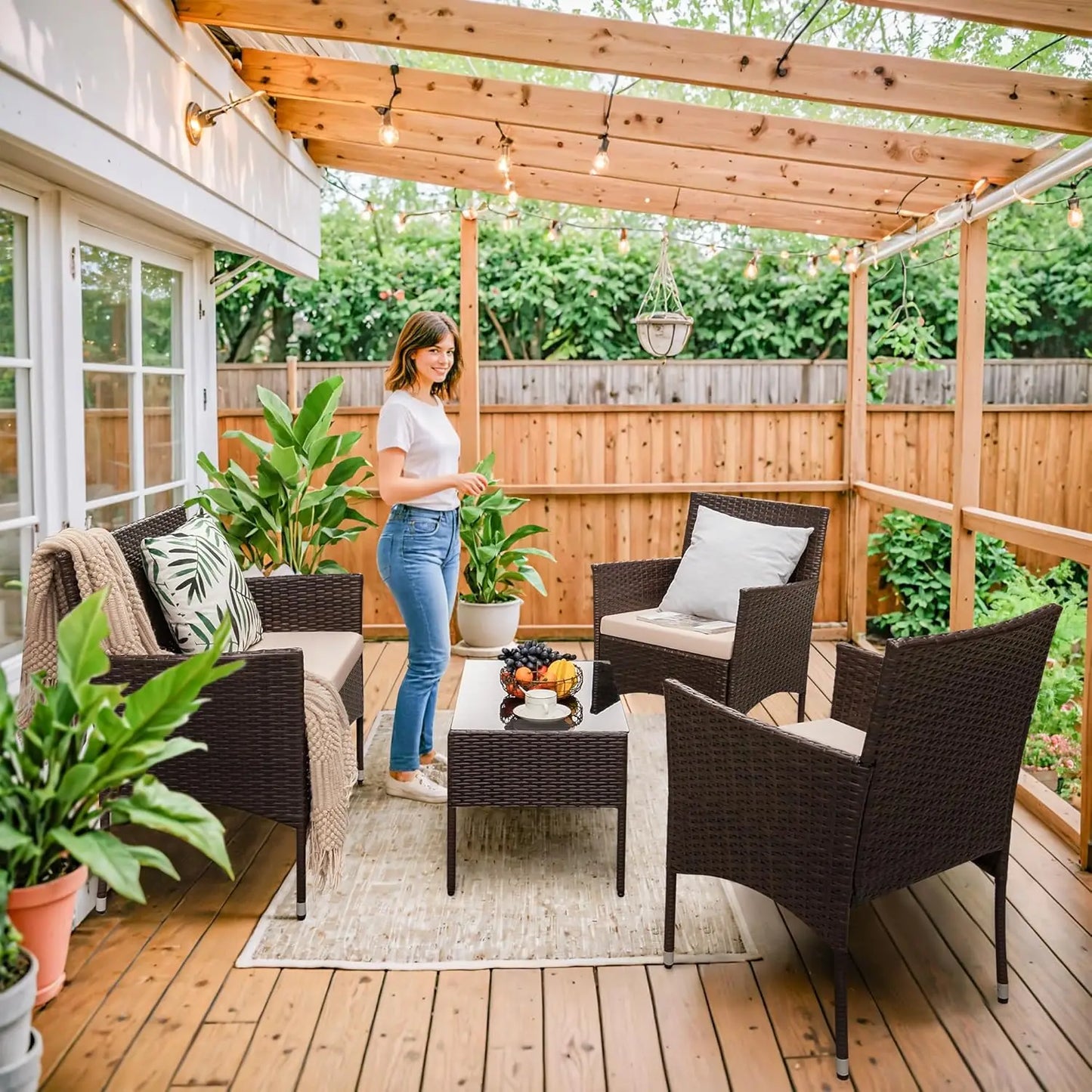 4-Piece Outdoor Patio Furniture Set Rattan Wicker Garden Poolside