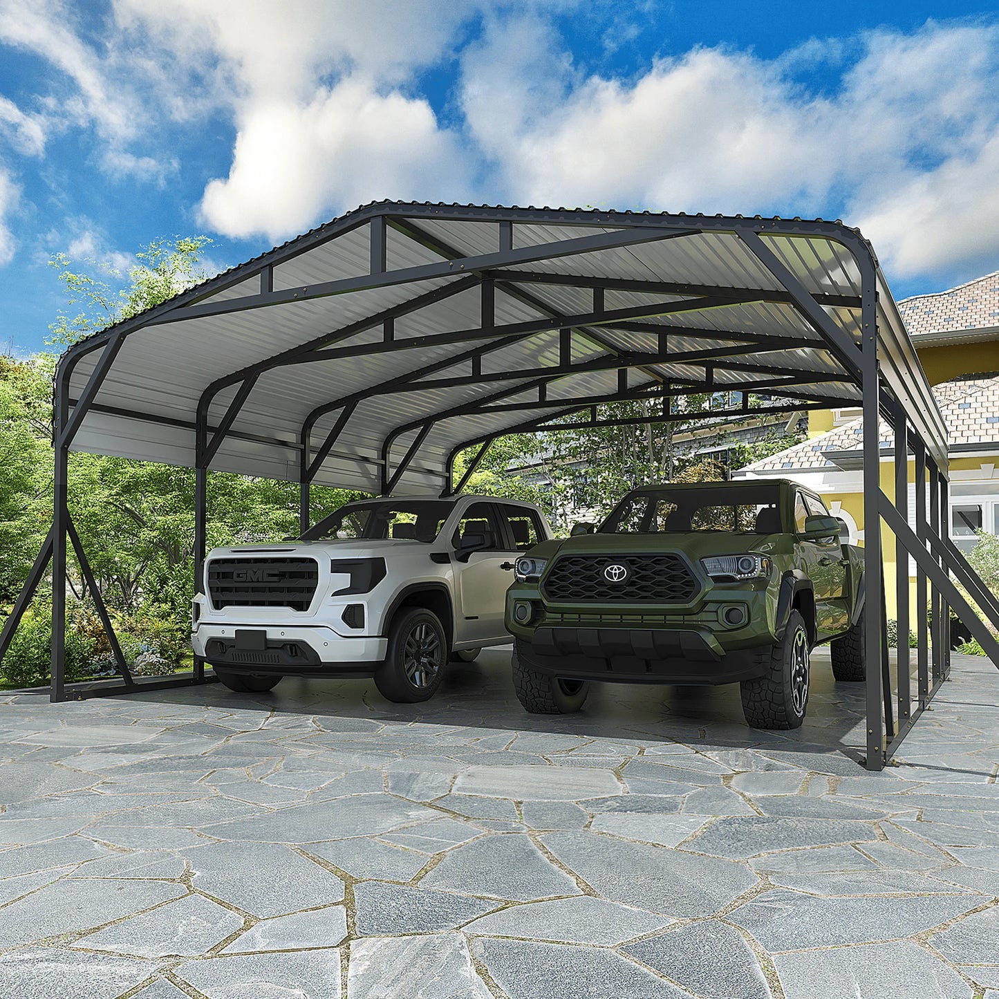 Polar Aurora Heavy-Duty Galvanized Metal Carport Shelter Reinforced Base
