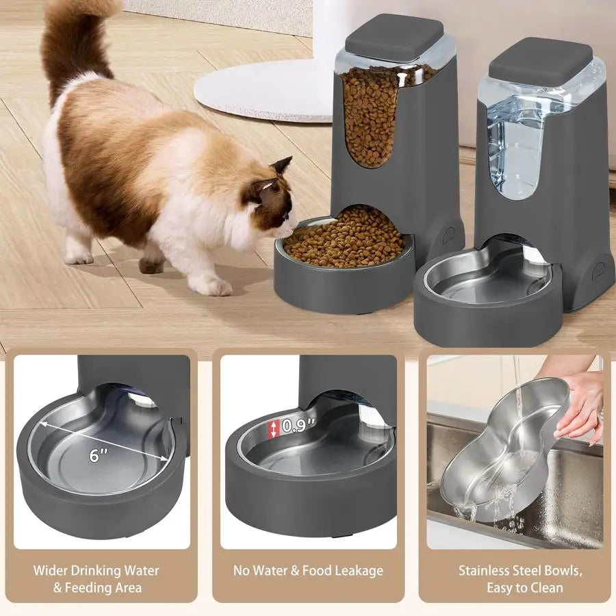 2 Pack Automatic Cat Feeder And Stainless Steel Water Dispenser