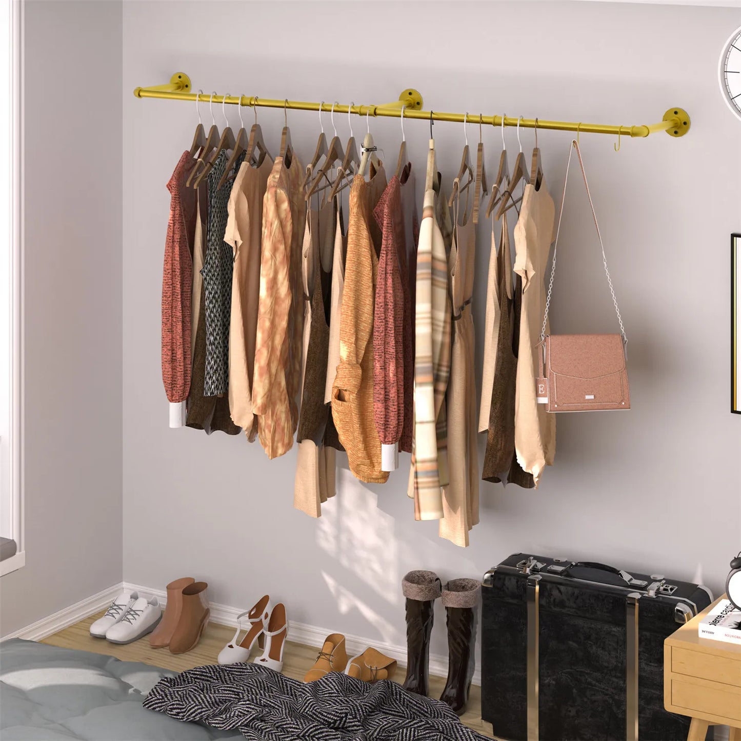 NONEM Industrial Pipe Wall Mounted Clothing Rack Heavy Duty Garment Organizer