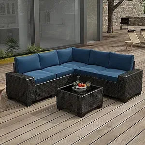Outdoor 6 Piece Patio Furniture Set Sectional Wicker Waterproof