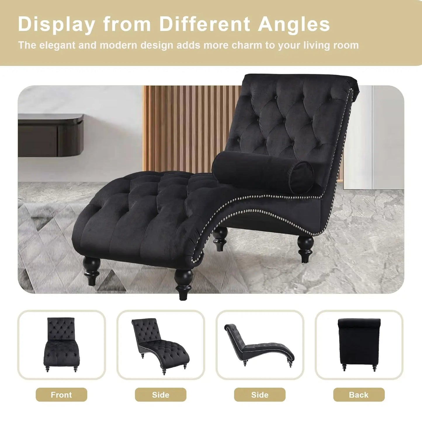 Armless Velvet Chaise Lounge Chair With Pillow Button Tufted