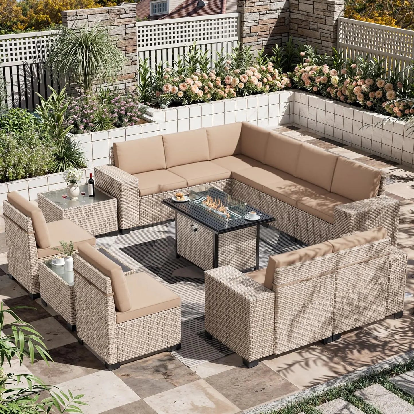 Outdoor Rattan Patio Sectional Furniture Set 13 Pieces