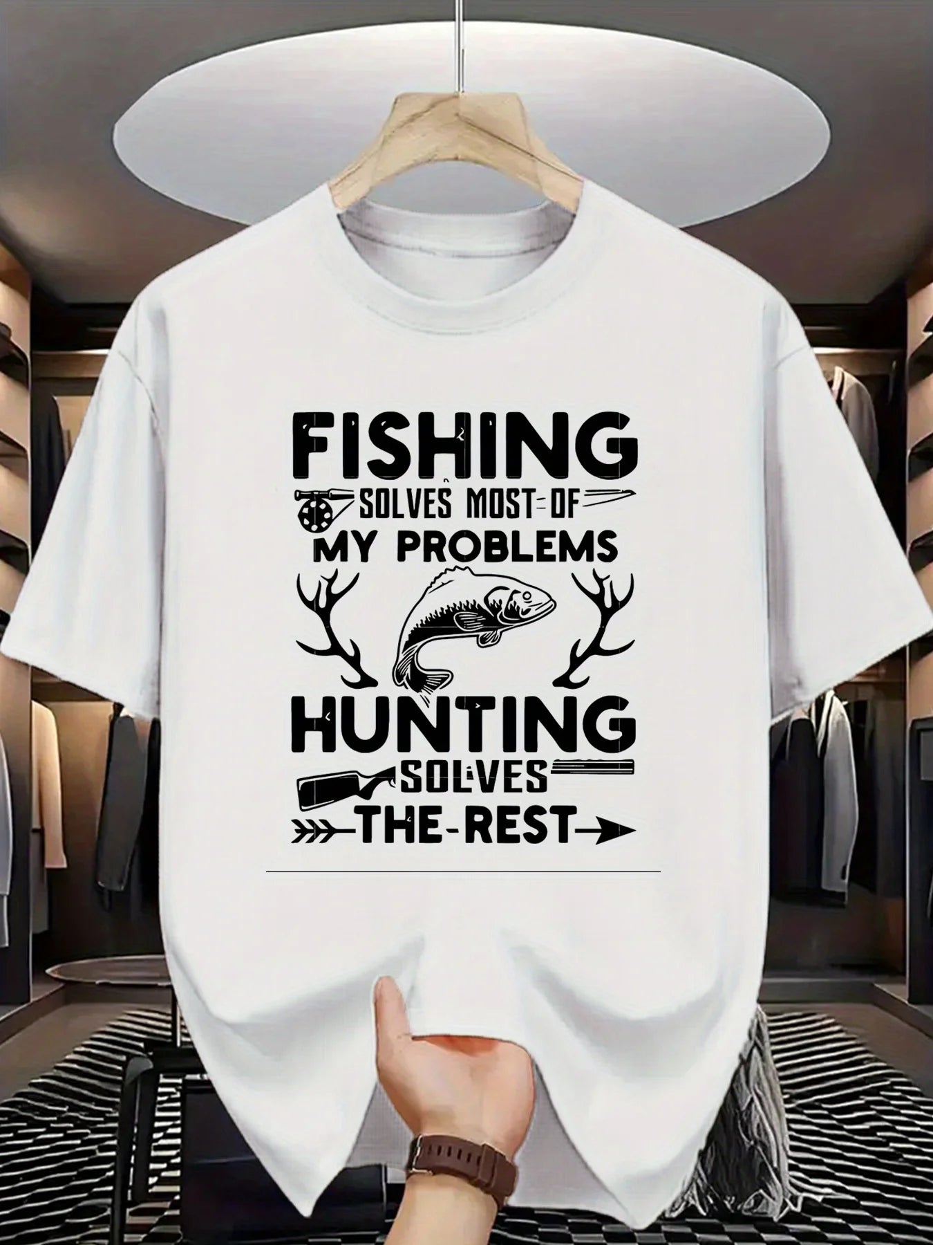 Graphic Fishing And Hunting T Shirt For Men Crew Neck