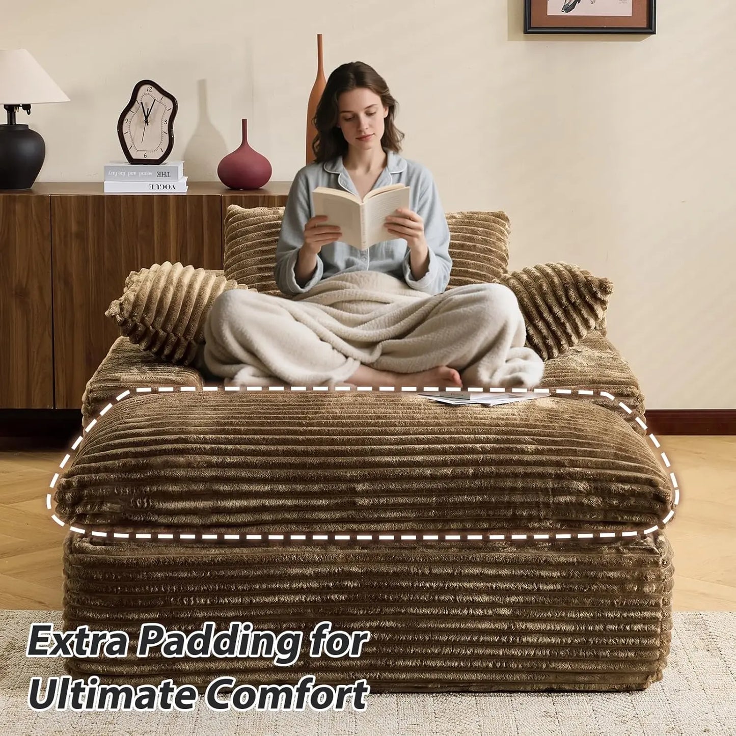 Corduroy Chaise Lounge Sofa Bed Modern Living Room Chair